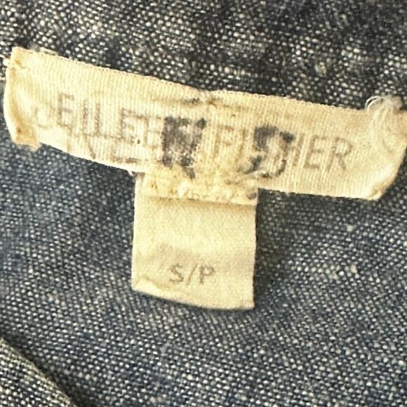 Eileen Fisher Chambray Tunic Blue Button Front Long Sleeve Linen Blend Small - Picture 3 of 5